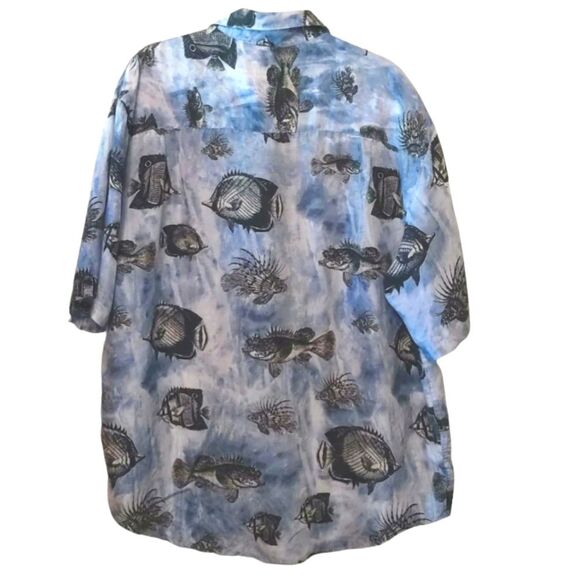 ROUNDTREE & YORKE Silk Shirt Tropic Fish Size L - Picture 2 of 3